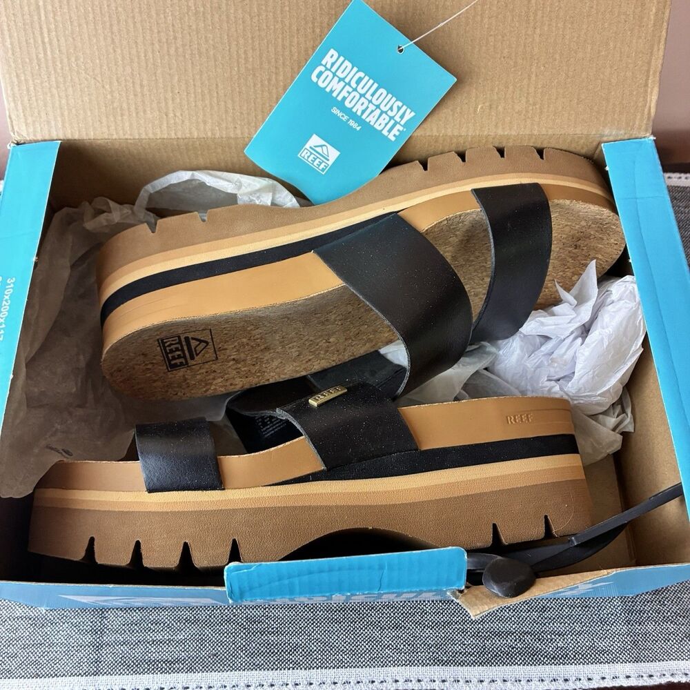 REEF Women’s Cushion Vista Hi 2.5 platform sandals Size 9 BLACK New With Box - Picture 3 of 10
